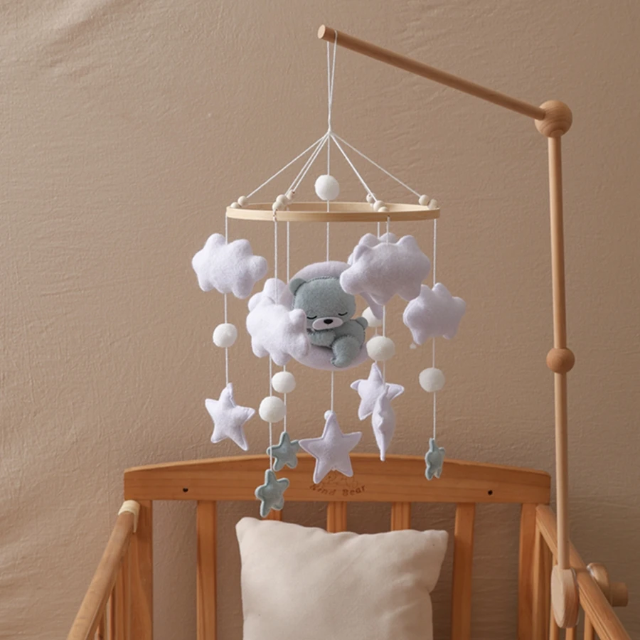 

Baby crib bell toy 0-12 months wooden mobile bed newborn music box bed clock soothing toy stand
