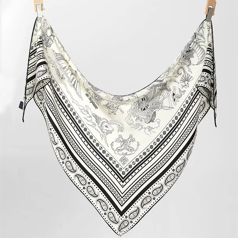 Wool Black and White Cartoon Large Kerchief Autumn Winter Warm Elegant Women's Scarf
