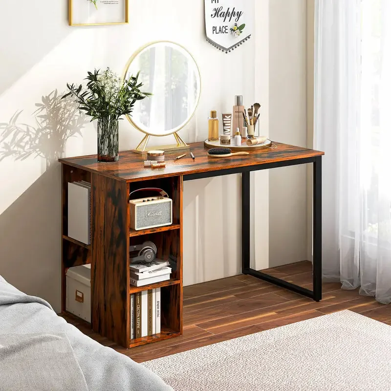 

Computer Desk with 5 Side Shelves and Metal Frame-Rustic Brown