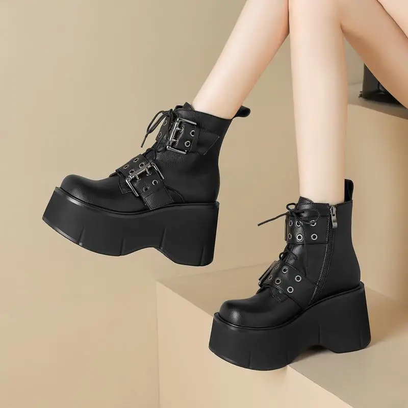 

New Gothic Style Sexy Elegant Chunky wedge Women Ankle Boots Walking Comfy Woman Shoes Platform Boots