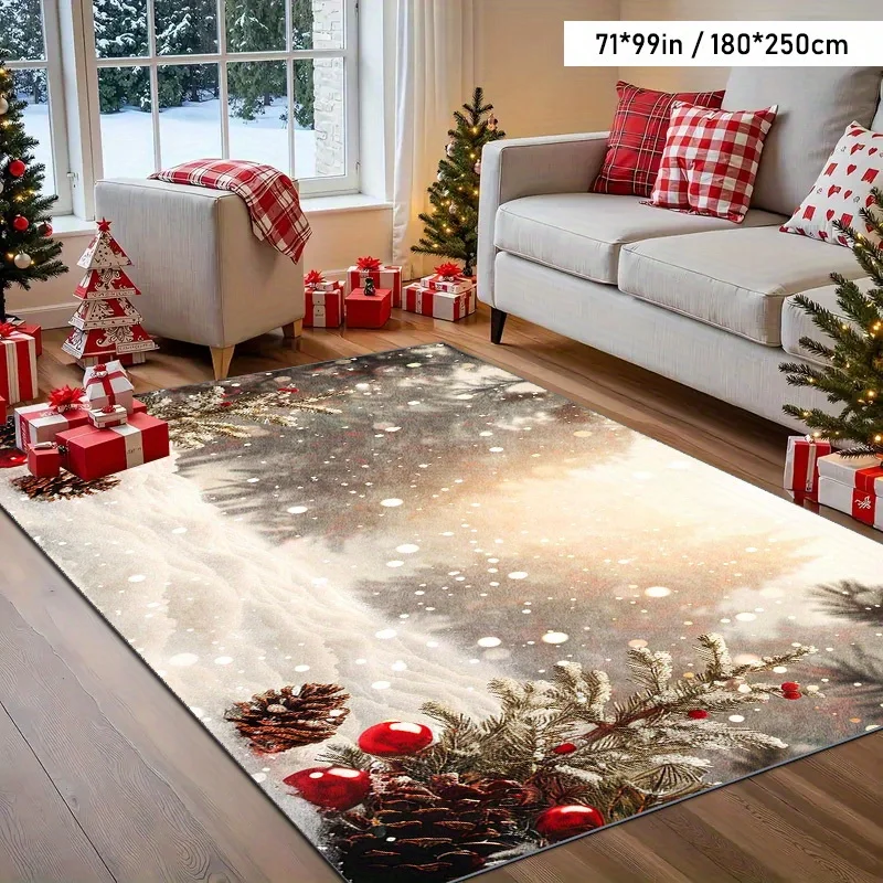 1pc Modern Christmas Tree Snowflake Pattern Rug, Indoor Use. This Christmas rug is machine washable, ideal for living rooms