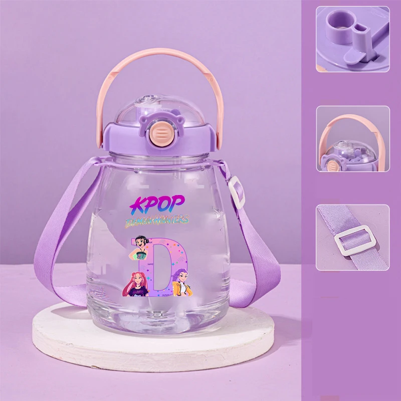 1300Ml K-pop Demon Hunters Big Belly Cup untuk Anak Laki-laki Perempuan Kartun Huruf Cetak Cangkir Air Siswa Botol Air Olahraga Portabel