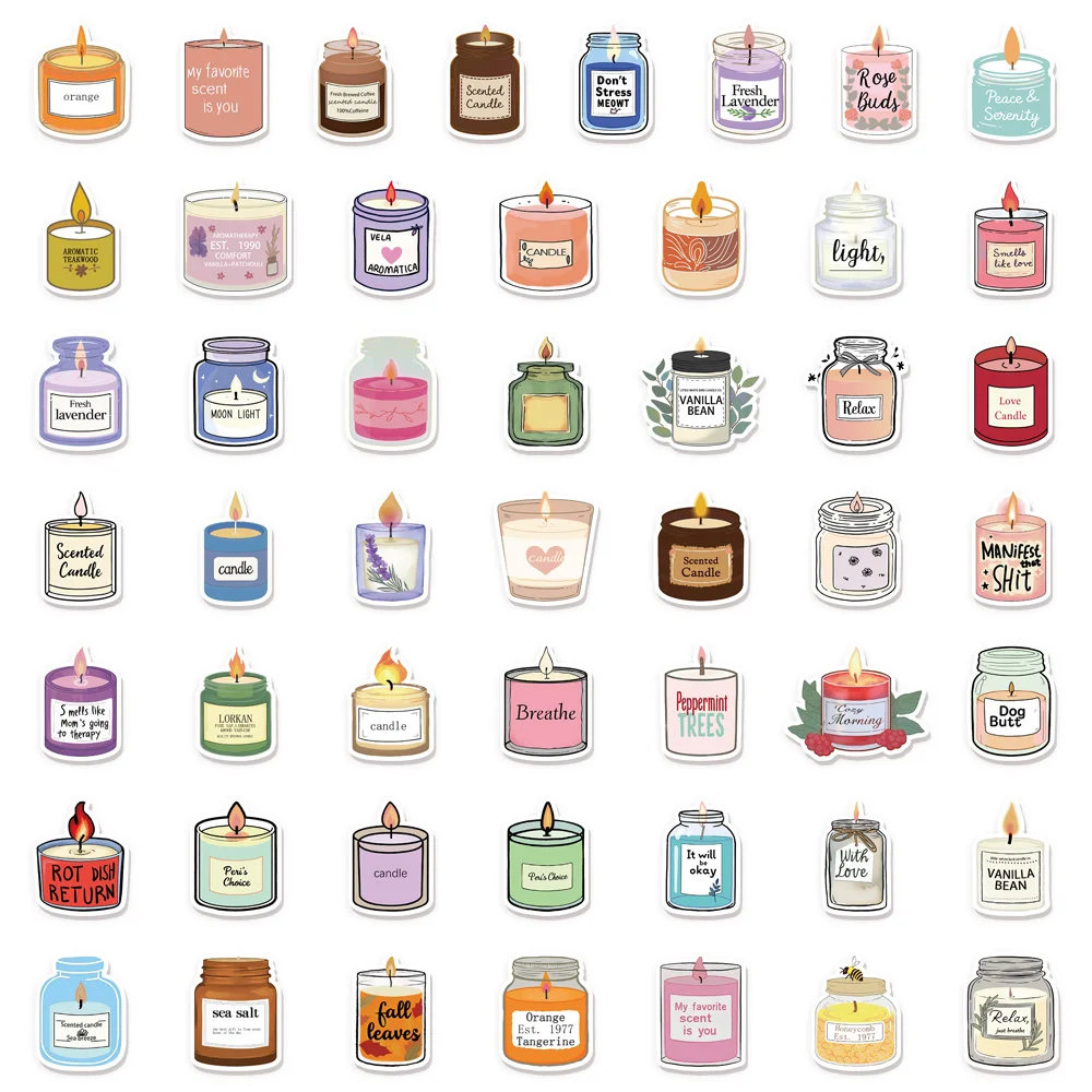 50PCS Candle Aromatherapy Graffiti Sticker DIY Handbag Luggage Skateboard Water Cup Notebook Waterproof Sticker