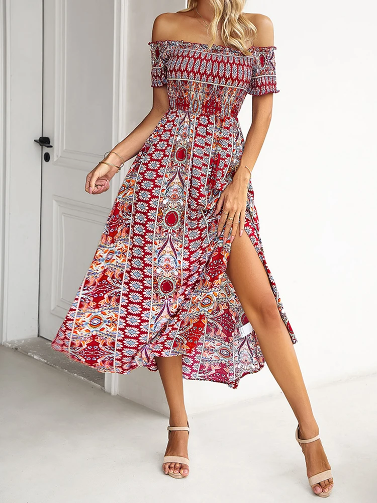 Robe longue bohème pour femmes, robes de vacances pour femmes, robe de plage à manches courtes, robe sexy vintage pour dames, robe éducative imprimée, été