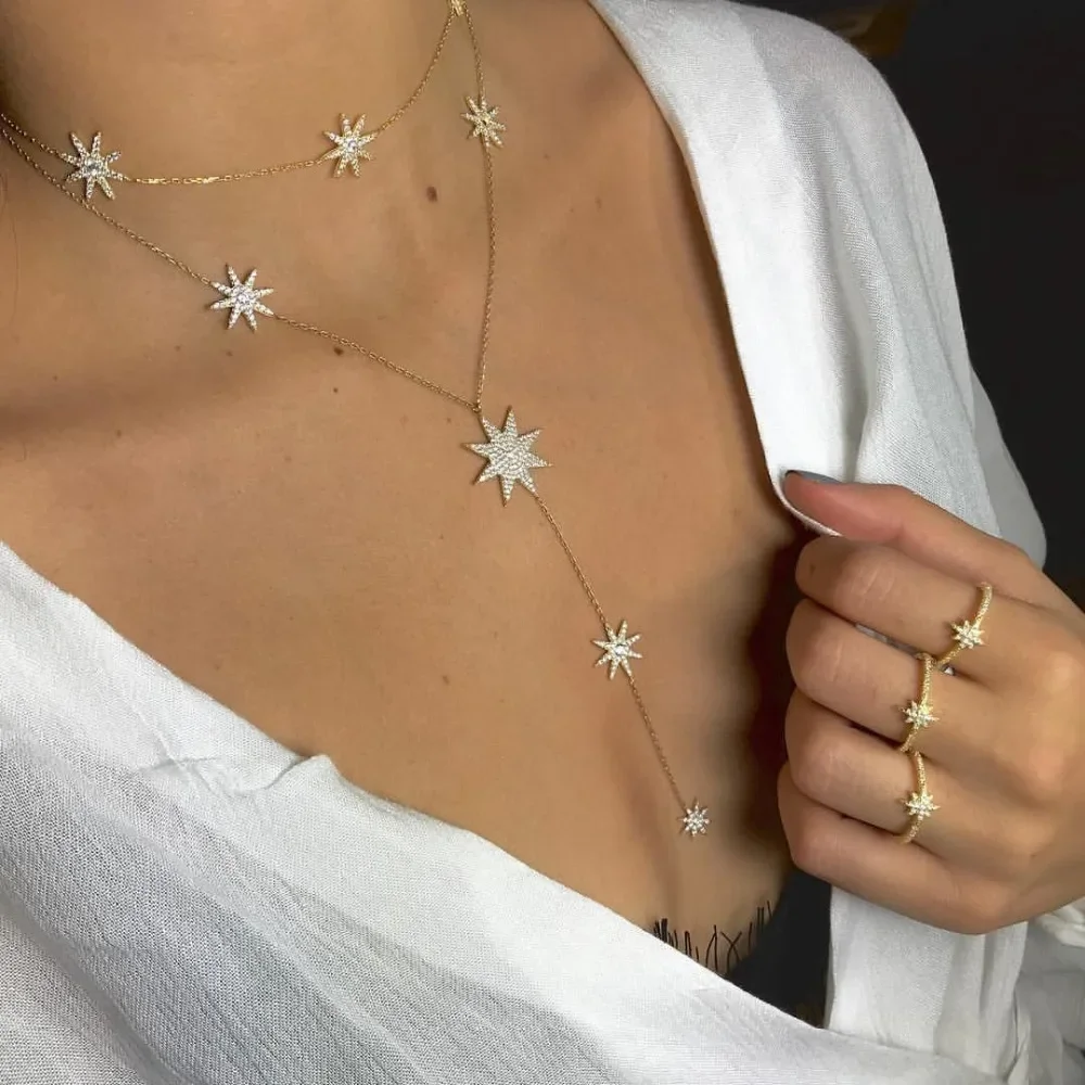 2025 nouveau Northstar Collier Collares délicat hexagramme longue barre pendentif Collier charme chaîne bijoux accessoires pour les femmes