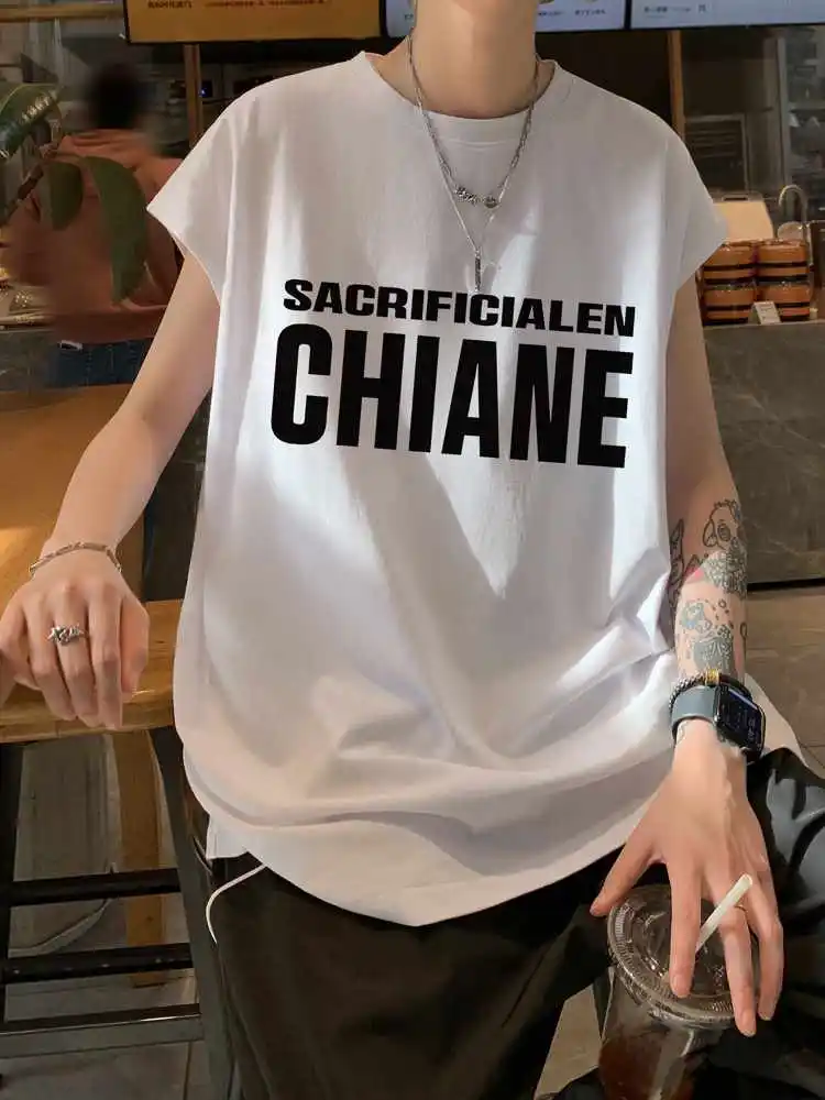 

American Sle Cotton Svel Vest Men's Summer Casual Sports Thin Loose Pure Cotton No Sve T-irt for Teenagers