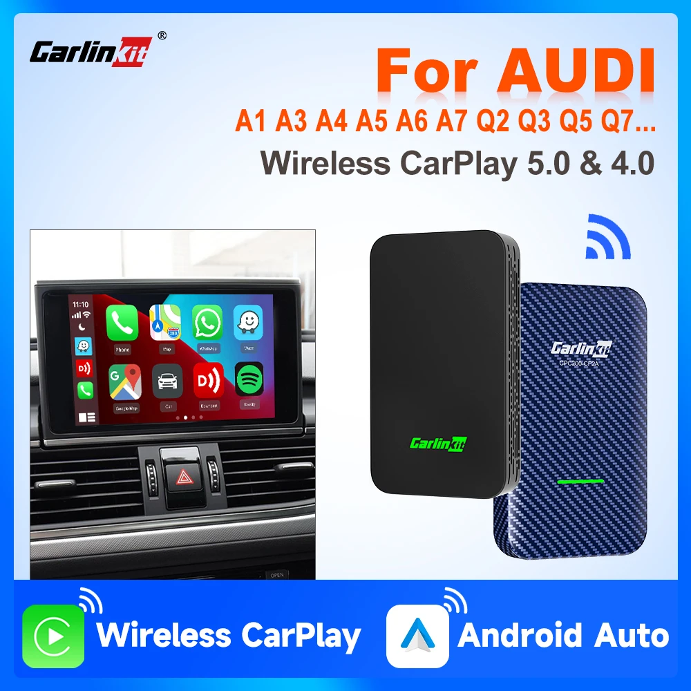 CarlinKit 5,0 и 4,0, беспроводной автомобильный адаптер CarPlay для Android, BT с автоматическим подключением для Audi A6 A4 Q3 Q5 A3 A5 A8 e‑tron GT Sportback TT R8