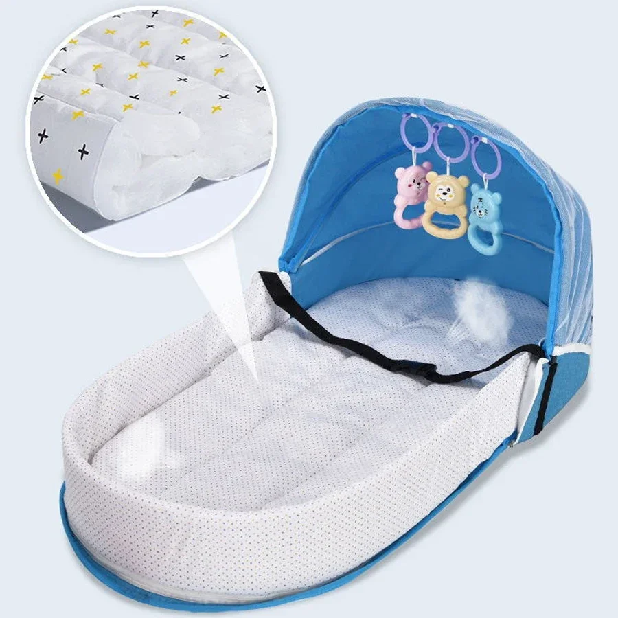 Portable Foldable Infant Crib Versatile Baby Nest with Mosquito Net Four Seasons Multi-functional Mommy Bag Newborns Travel Crib