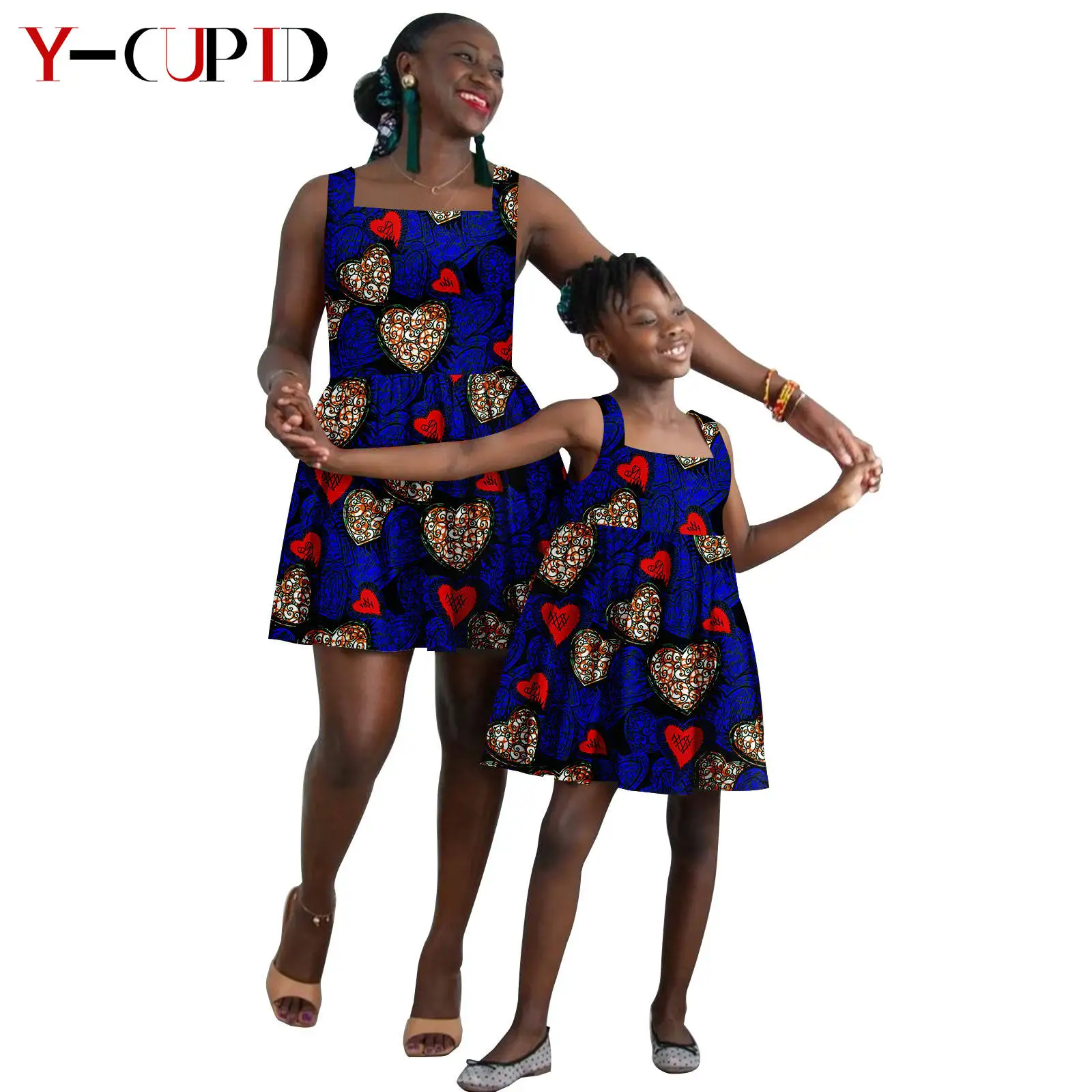 African Print Dresses for Women and Girls Dashiki Mother Outfits Matching Daughter Clothes Summer Cotton Ankara Dresses 24F010