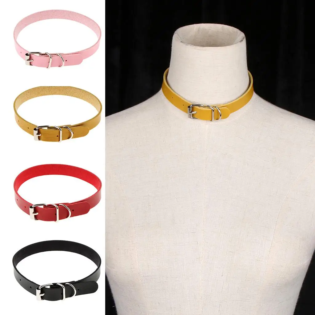 Stylish Women's Punk Style PU Leather Buckle Belt Bead Choker Necklace