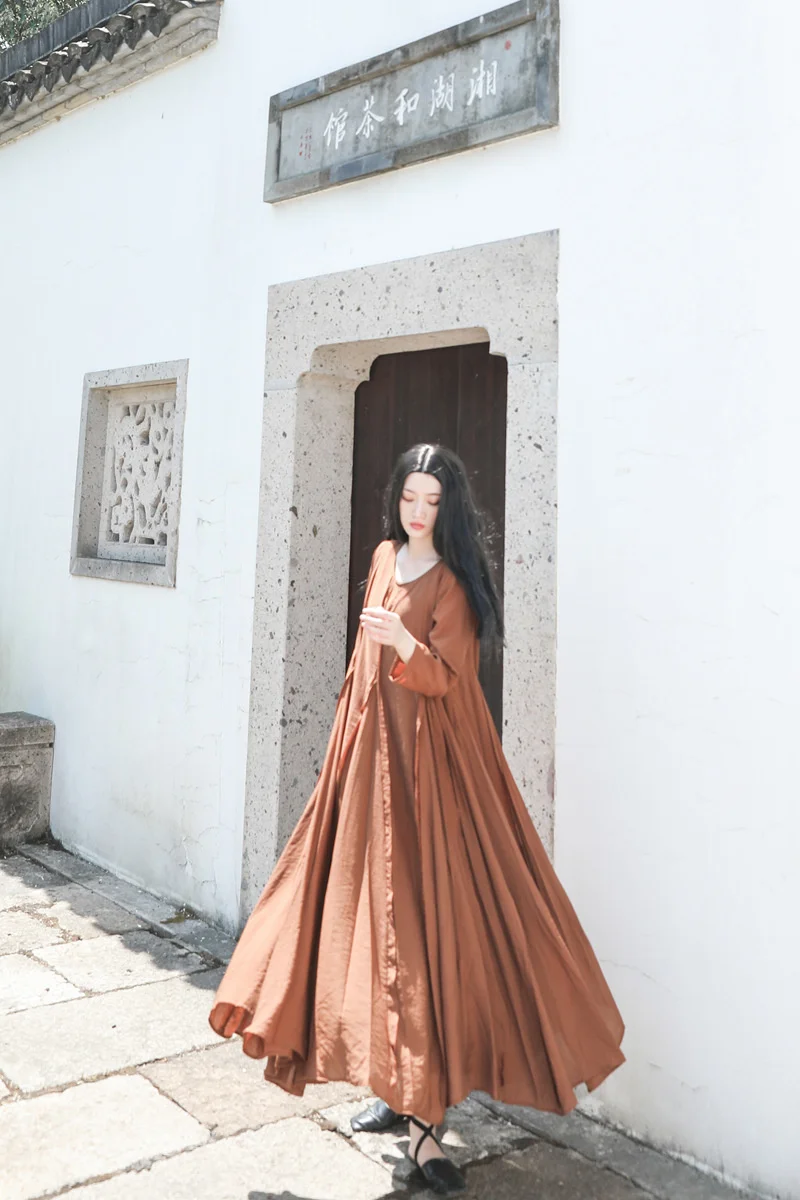 UMI MAO-Vestido Chinês Vento Legal Sentido para Mulheres, Camada Dupla, Nó de Bambu, Borda Rasgo, Bainha Grande Splicing, Vestido Feminino Elegante, Y2K