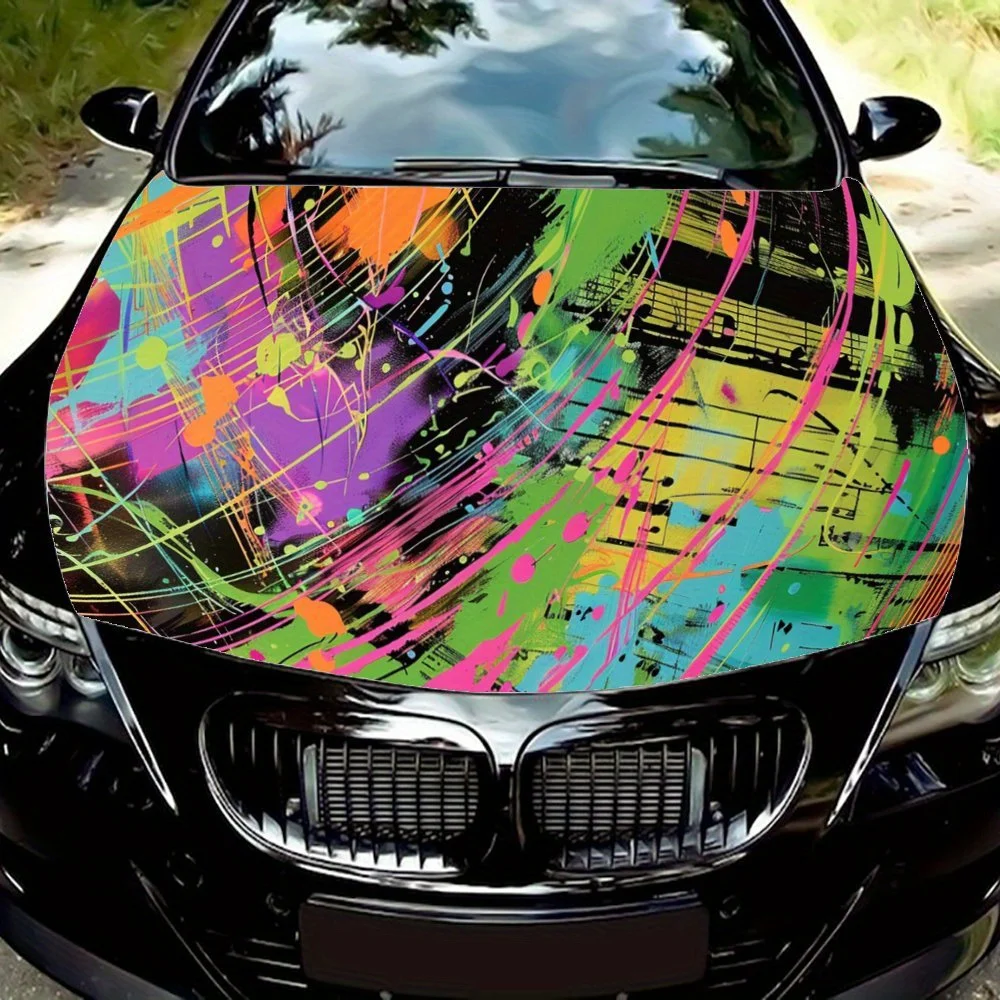 

Colorful Notes and Lines Car Hood Decal,Self-Adhesive PVC hood Sticker Decor Scratch Resistant Sticker Protect,Auto Accessories