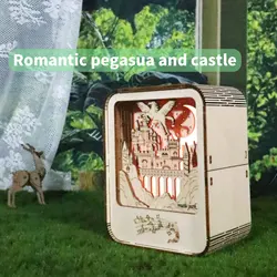 Music Park 3D Wooden Puzzles Castle Music Box Night Light DIY Crafts Model Kits Birthday and Christmas Gifts