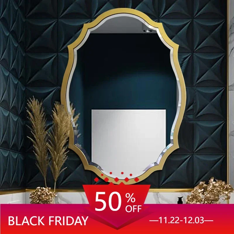 Golden Bathroom Mirror Makeup Luxury Irregular Large Bathroom Mirror Wall Mounted Espejo Cuerpo Entero Decoration Home CC50BM