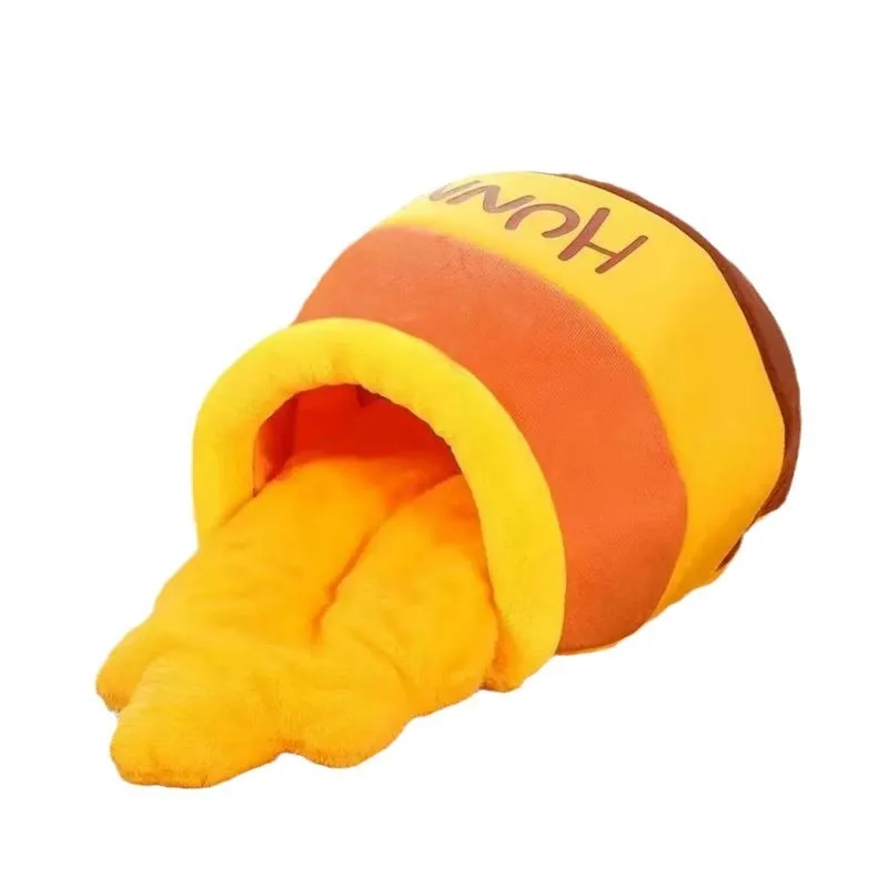 

Cat Bed Jar Shape Winter Warm Plush Semi Enclosed Calming Nest Washable Non Slip Bottom Four Seasons For Indoor Cats And Dogs
