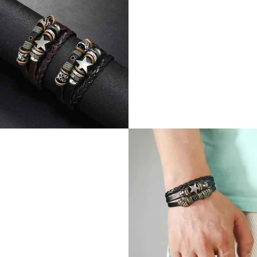  Multi Layer Leather Bracelet Wristband Adjustable Star Beaded Bangle Fashion Woven Bracelet Punk Jewelry for Women Men