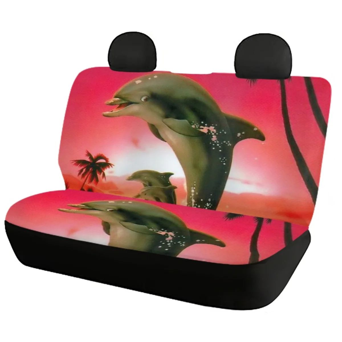 INSTANTARTS Dolphin Art 3D Design Soft Front and Back Car Seat Covers for Automobile Washable Vehicle Seat Protector Durable