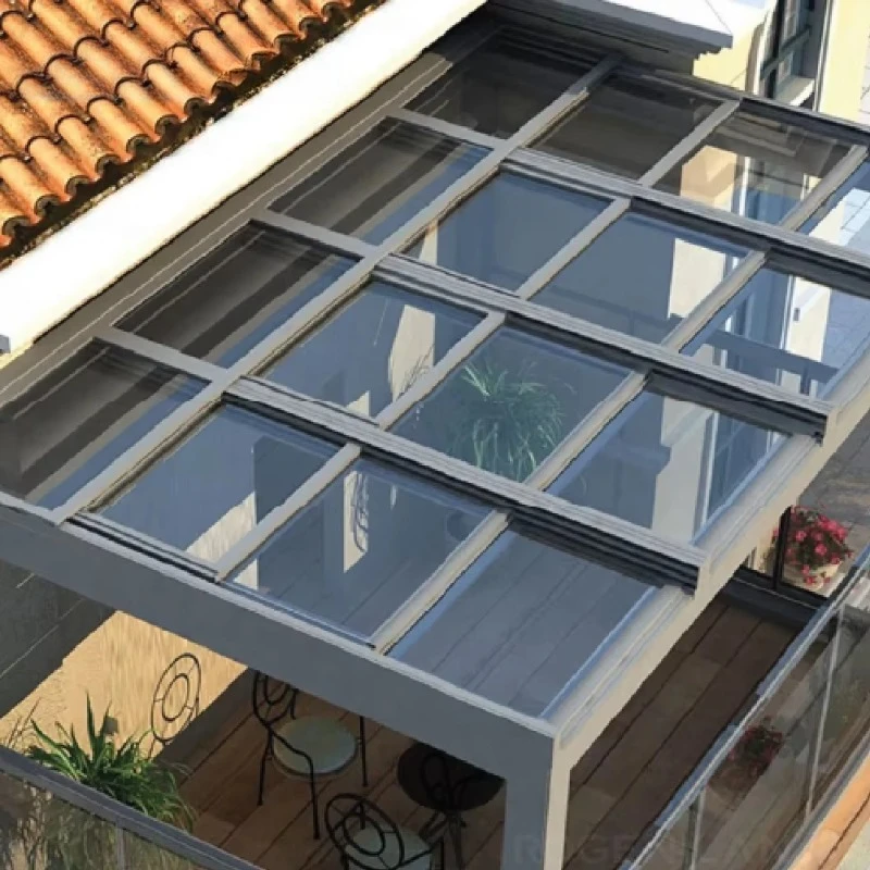 Sliding Folding Flat Roof Sunroof Insulated Coated Glass Custom Atrium Electric Smart Retractable Skylights