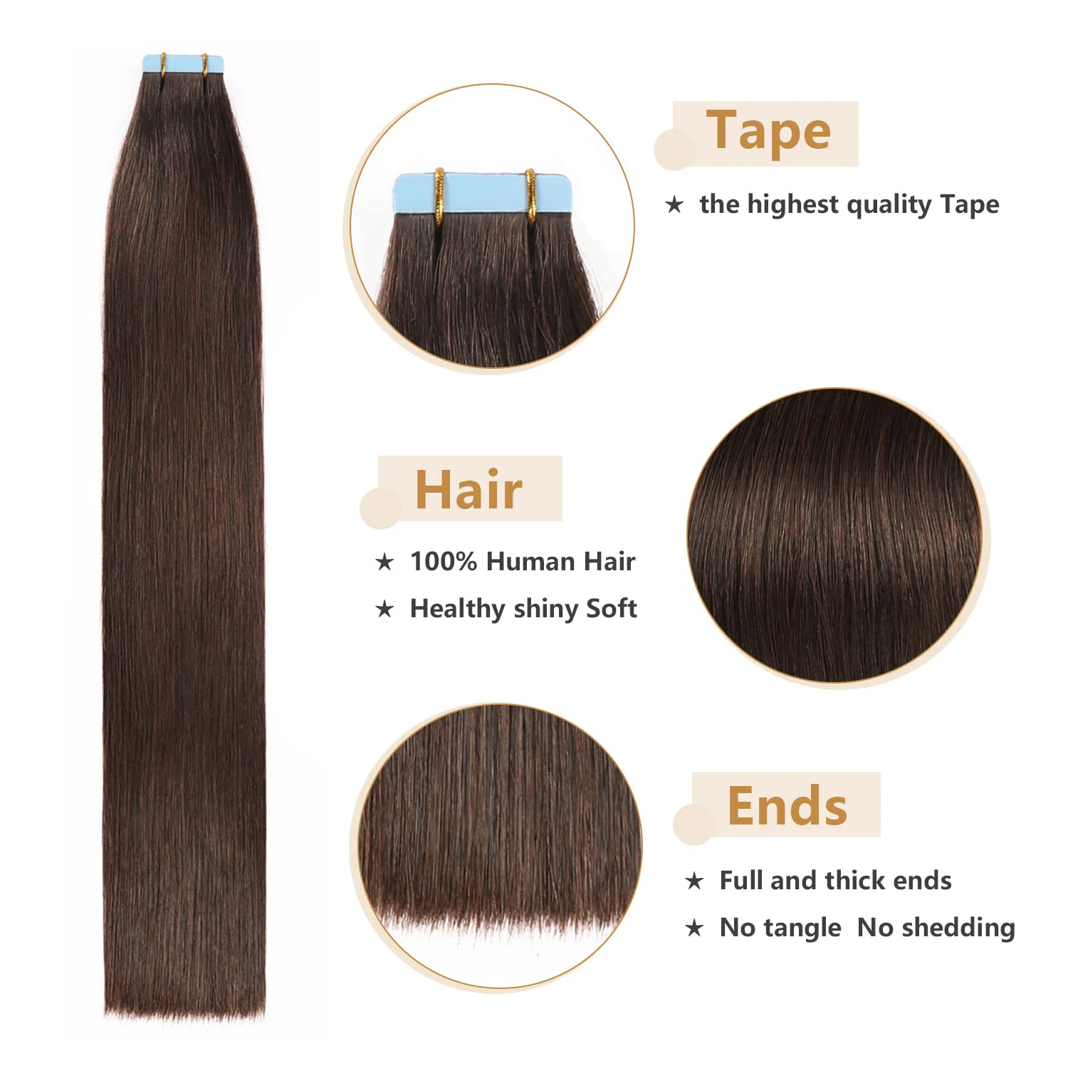 Tape In Extensions 100% Human Hair Darkest Brown Straight Hair Extension Seamless Skin Weft Real Remy Hair Extension For Woman