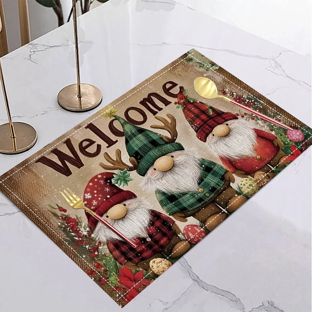 Welcome Dwarf Placemat with Green Tree and Snowflake Design Rectangular Placemat Suitable for Kitchen Party Placemats Decoration