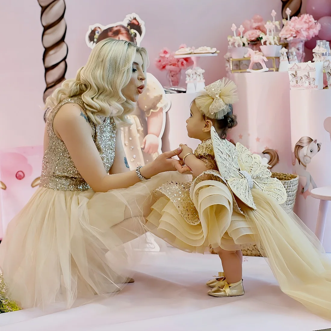 

KLFLGDLight luxury elegant girl sequin tailgown dress for the first birthday party evening dress baby show art photo mesh dress