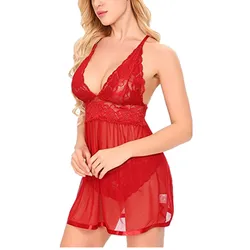 Camisón de encaje con tirantes finos para mujer, lencería Sexy de satén con cuello en V, negro y azul, envío directo