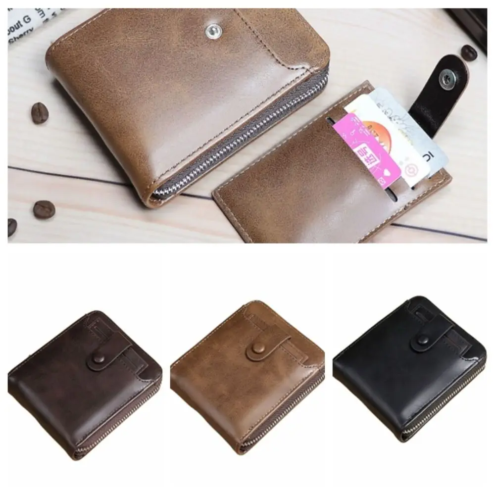 

Luxury Solid Color Men Short Wallet External Zipper Business Card Bag Multi-card Slot Korean Style Male Wallet Man