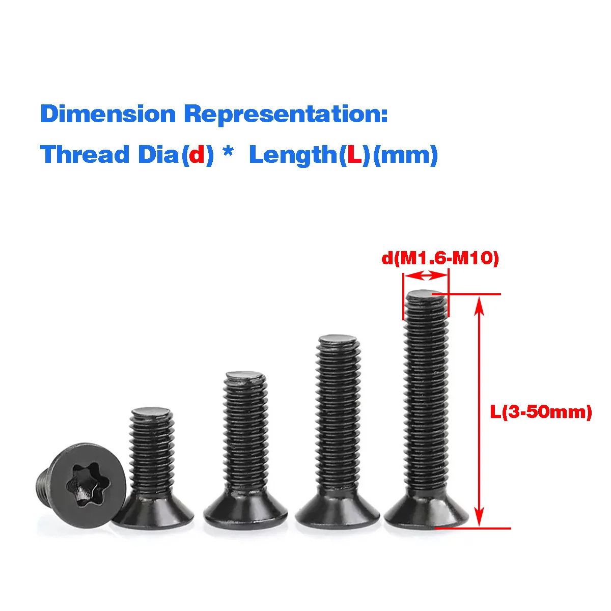 Black 304 Stainless Steel Countersunk Torx Screw/Flat Head Extended Anti-Theft Bolt M2M3M4M5M6M8M10