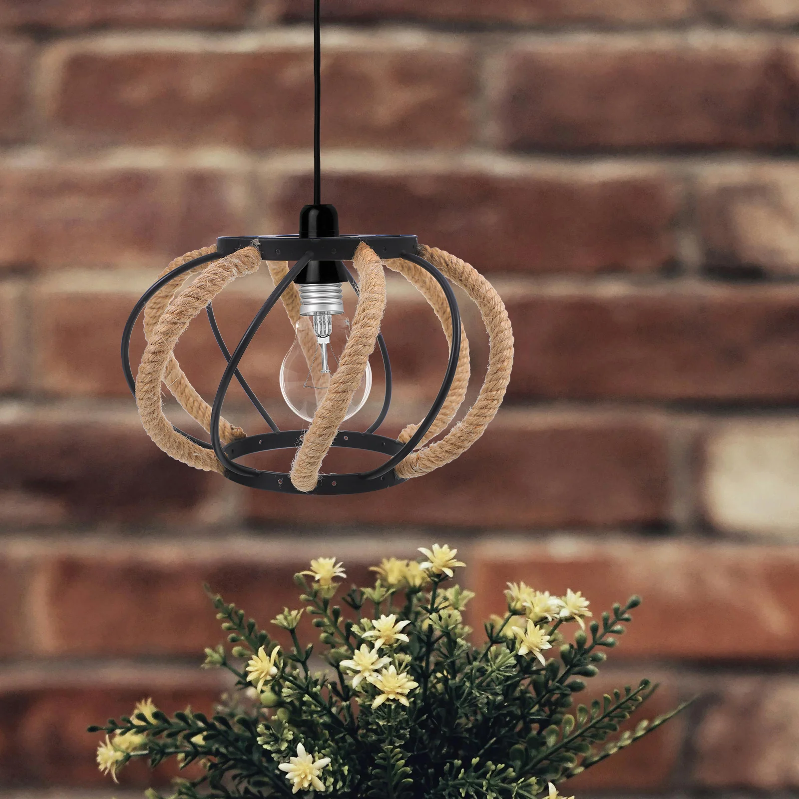 

Rustic Lamp Shade Lantern Rope Iron Industrial Cage Boho Wall Sconce Pendant Cover Soft Light Diffusion Durable Design For