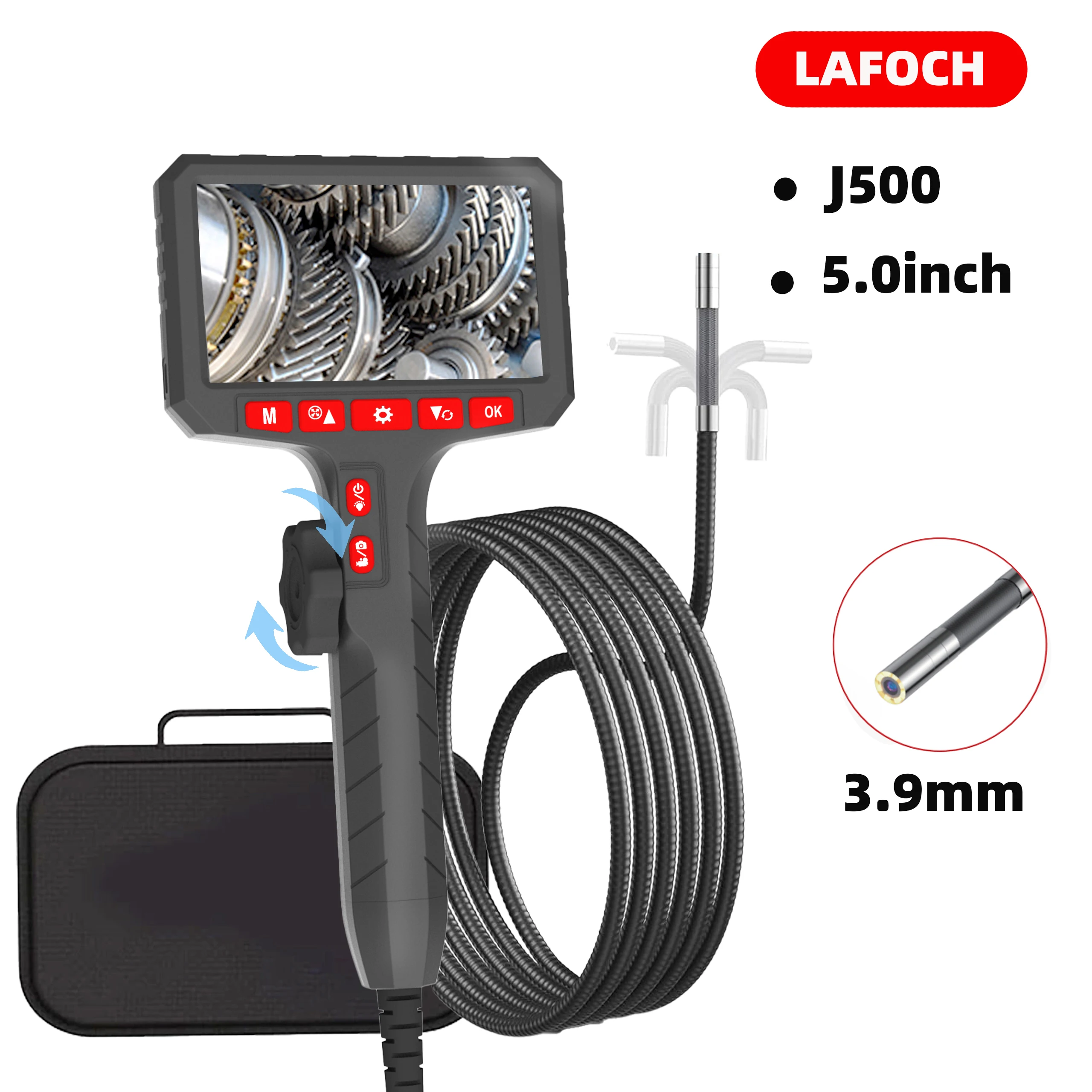 LAFOCH Endoscope 5 pouces, caméra 3,9 mm, HD 1080P avec éclairage LED pour réparation automobile, inspection de plomberie