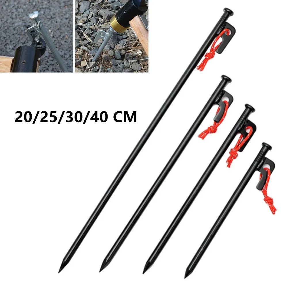 20/25/30/40cm Black Metal Tent Pegs Nails with Rope Stake Camping Equipment Outdoor Traveling Tent Sand Ground Accessories