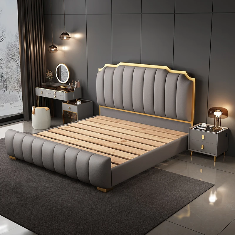king Size Double Bed Frame Multifunctional Set Designer Latest Modern Luxury Wood Box Bedroom Furniture Soft Up-holstered Beds - view 6