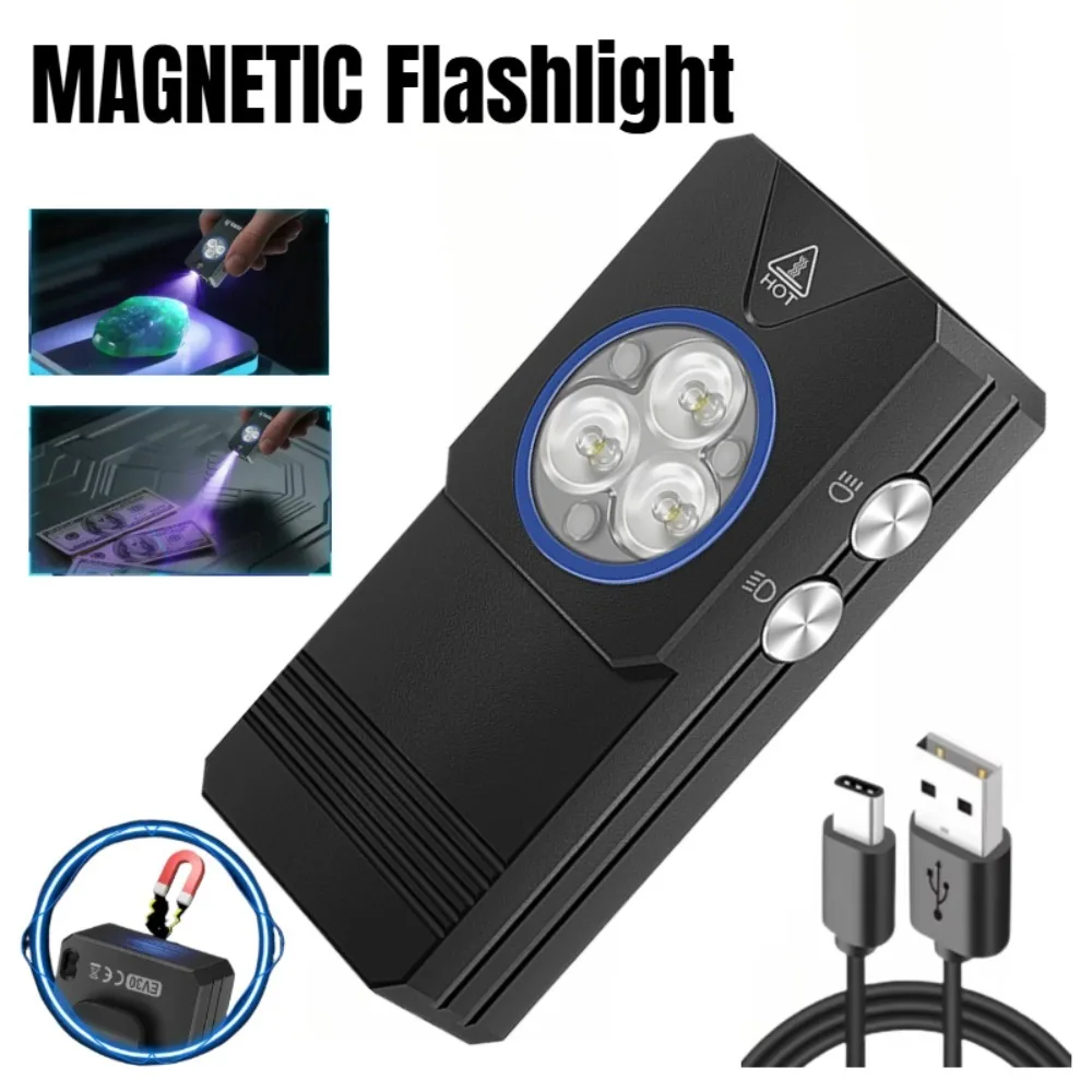 Aluminum Alloy EV30 High Bright EDC Flashlight Magnetic Clip Torch Portable LED UV Light For Outdoor Field Emergency