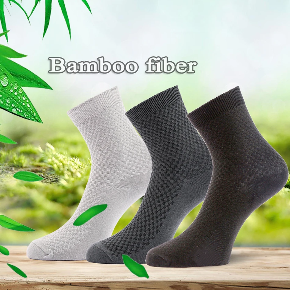 5 Pairs Men Bamboo Fiber Crew Socks Man High Quality Summer Winter Business Breathable Black Male Dress Socks Standard Thickness