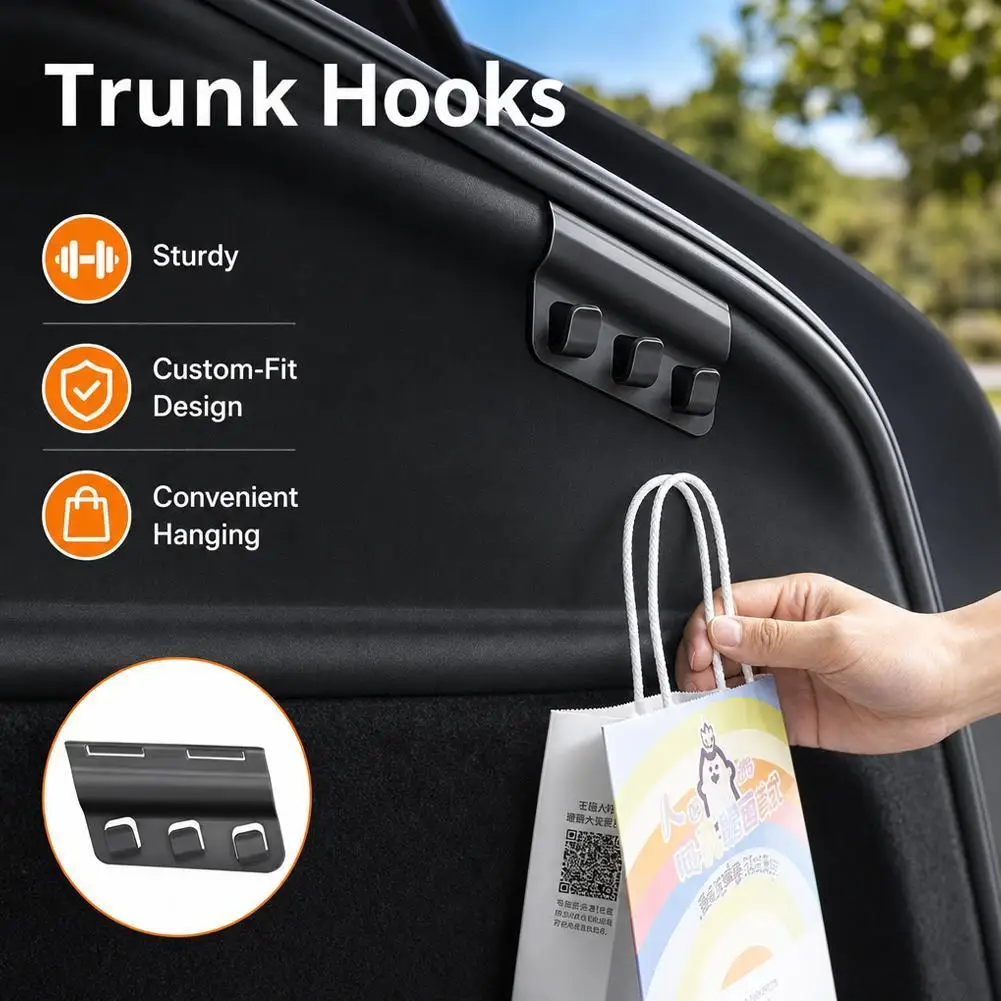 Rear Trunk Grocery Bag Hook for Tesla Model Y Juniper Accessories Triple Hanger Organizer Hook Tool Free Weatherstrip Mount