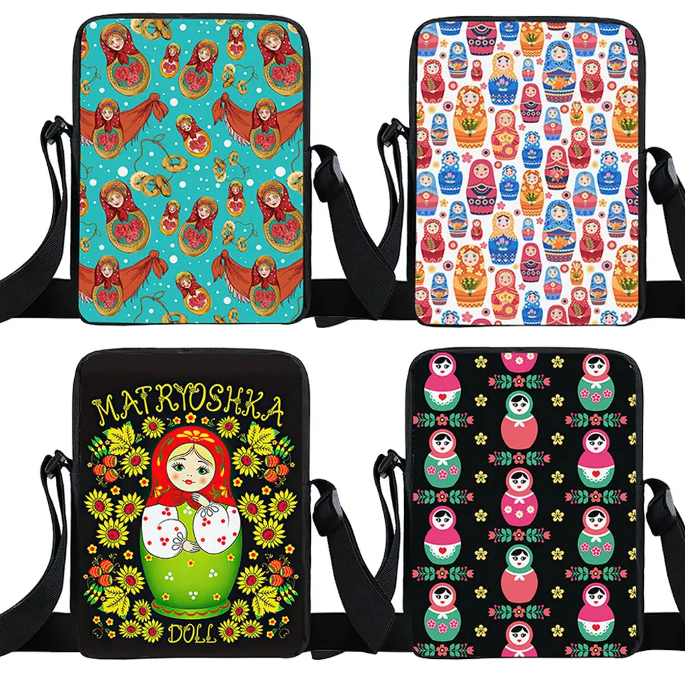 Matryoshka Dolls Print Crossbody Bags Russian Nesting Dolls Handbag Women Small Shoulder Bag for Travel Student Bookbags Gift