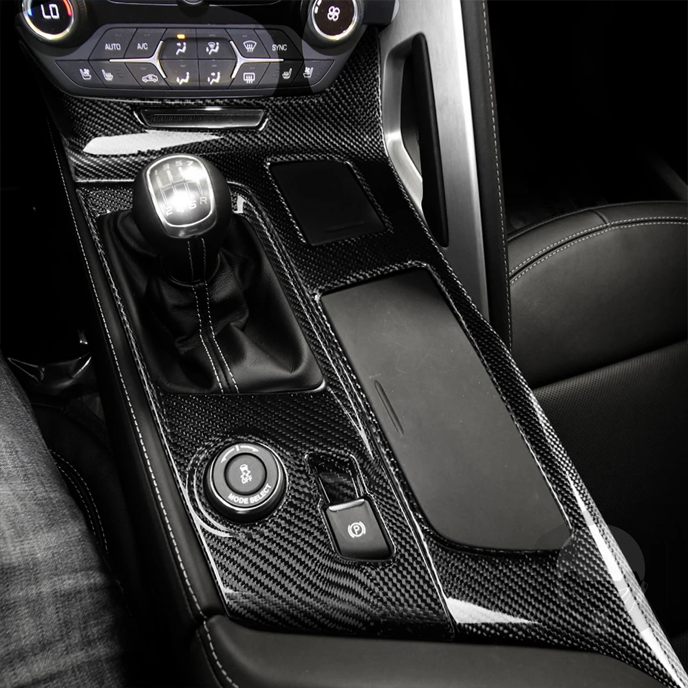 For Chevrolet Corvette C7 ZR1 Z06 2014-2019 Real Dry Carbon Fiber Center Console Gear Shift Panel Cover Trim Set Car Accessories