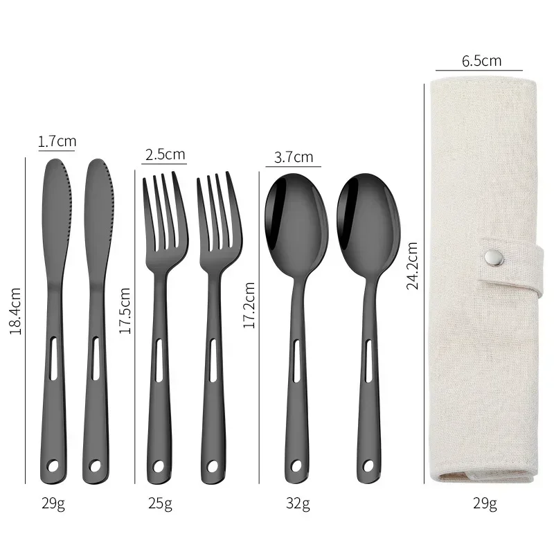Tableware Set Stainless Steel Portable Cutlery Dinner Knife Fork Spoon 6-Piece Suit With Storage Bag For Travel Camping Flatware