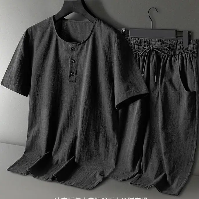 Men's Spring Summer Suit Short Sleeve Short Shorts Cotton Handsome T-shirt Solid Color Simple Comfortable Casual Fashion Soft