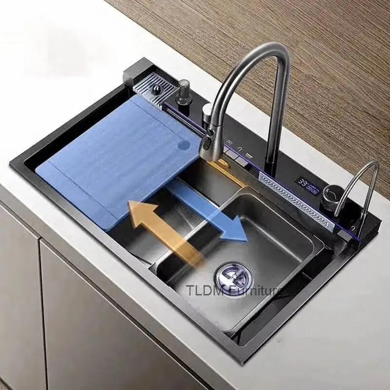 

Smart Multifunctional Kitchen Sinks for Restaurant Modern Digital Display Metal Sink Advanced Kitchen Fixture for Rental House