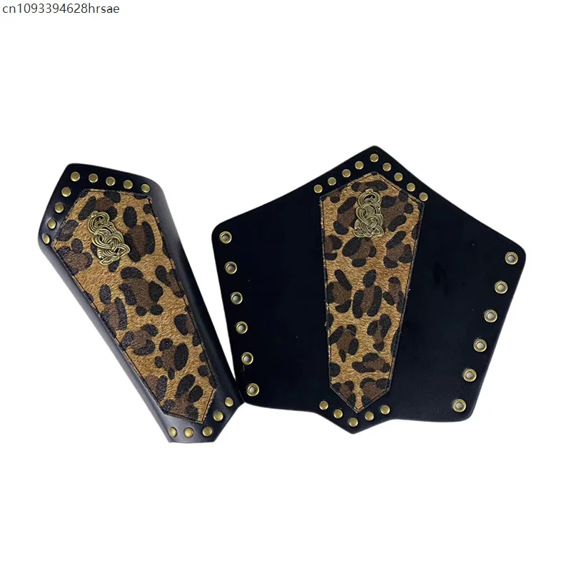 1 пара браслетов средневекового рыцаря с леопардовым узором из искусственной кожи на шнуровке, браслеты с пиратскими рукавицами викингов, браслет на Хэллоуин, косплей