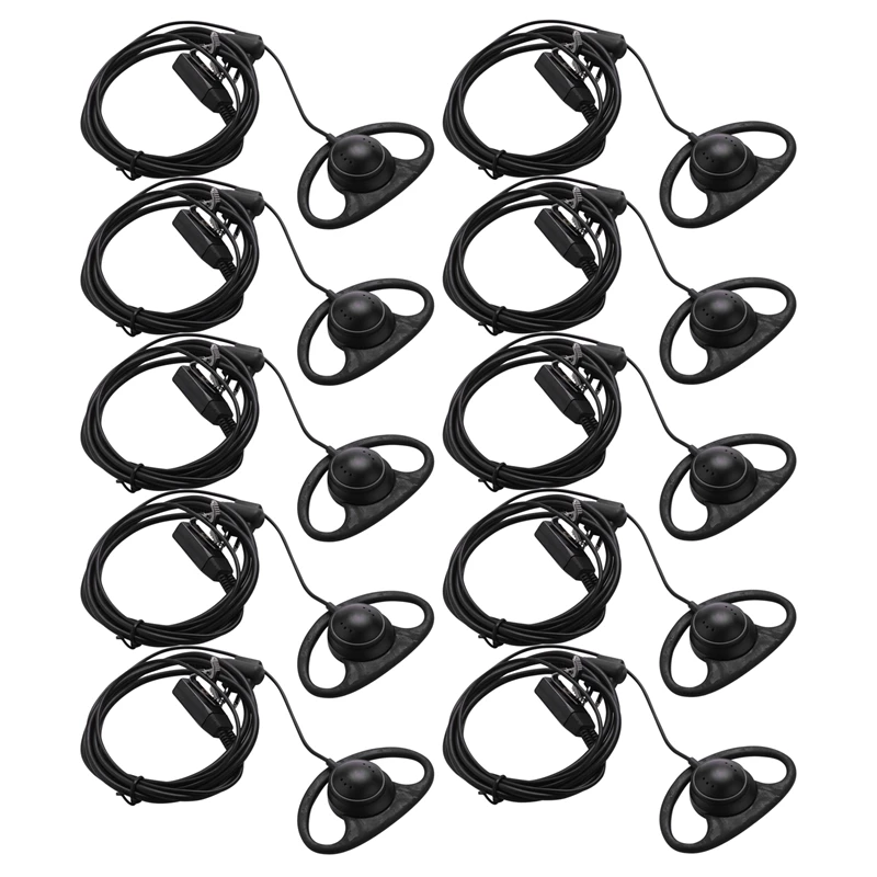 10X 2 Pin Advanced D Shape Clip-Ear Ptt Headset Earpiece Mic For Motorola 2 Way Radios GP88S GP300 GP68 GP2000 GP88