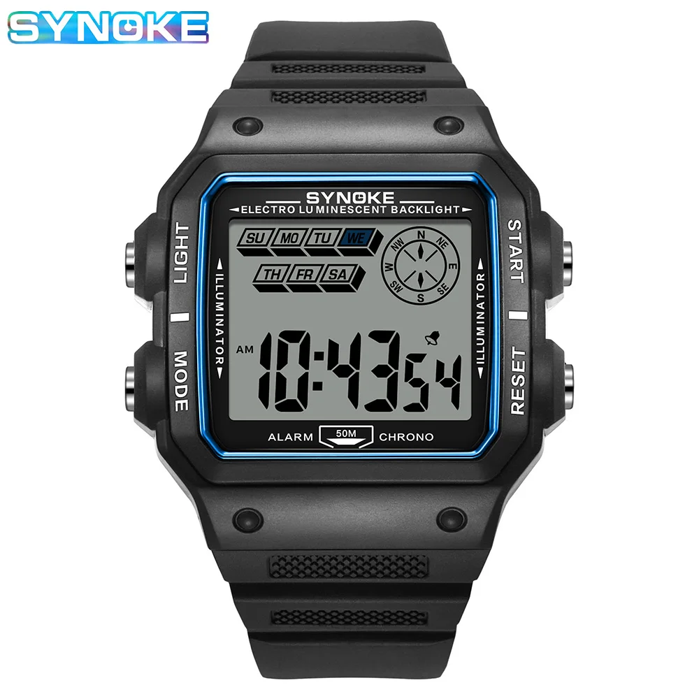 SYNOKE 9917, jam tangan Digital layar besar, jam tangan olahraga luar ruangan, Jam Alarm Timer multi-fungsi