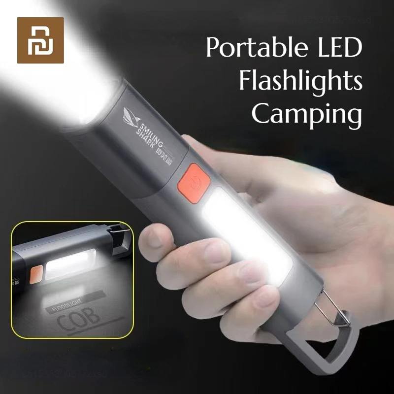 Youpin Outdoor Flashlight Portable Strong Light Variable Focus with Floodlight Side Lights USB Rechargeable Battery Led Torch