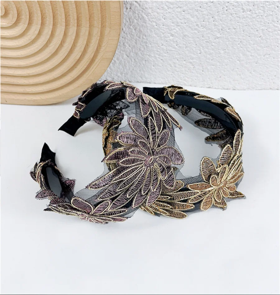 Resin Temperament Make up Fashion Design Women Hair Accessories Wide Side Hairband Korean Style Hair Wear Lace Leaves Headband