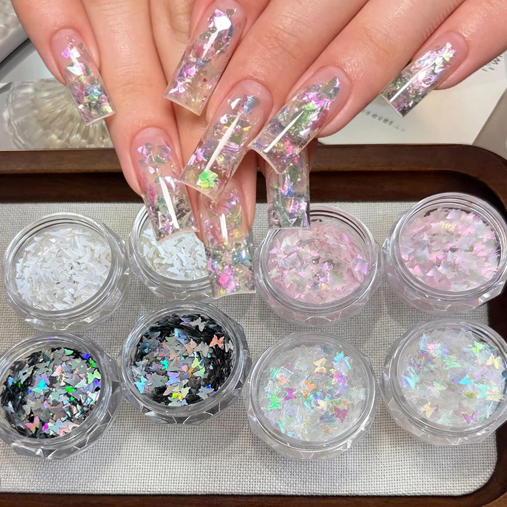 1 Dose Laser-Schmetterlings-Silhouette Nagelglitter-Pailletten Holographische Polarisierte Schmetterlings-Nagelflocken Schillernde Schmetterlings-Accessoires