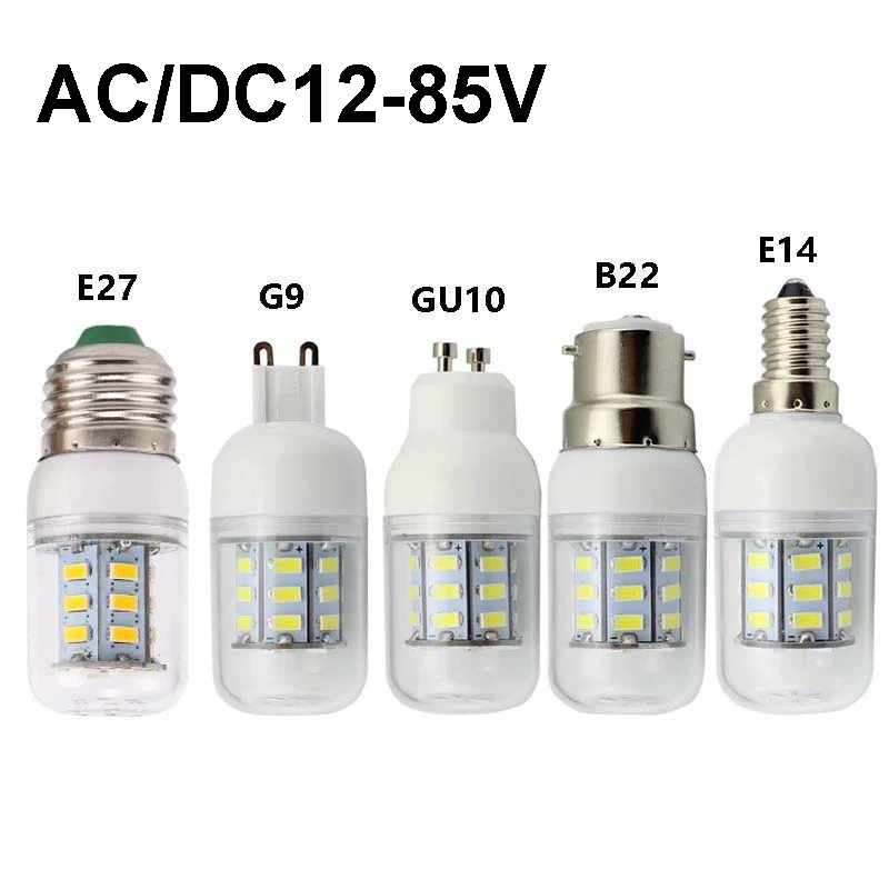 12-85V E27 B22 G9 GU10 E14 E12 LED Corn Bulbs SMD 5730 12V 24v 36V 48V 60v LED Corn Light 5W 10W warm/cool white