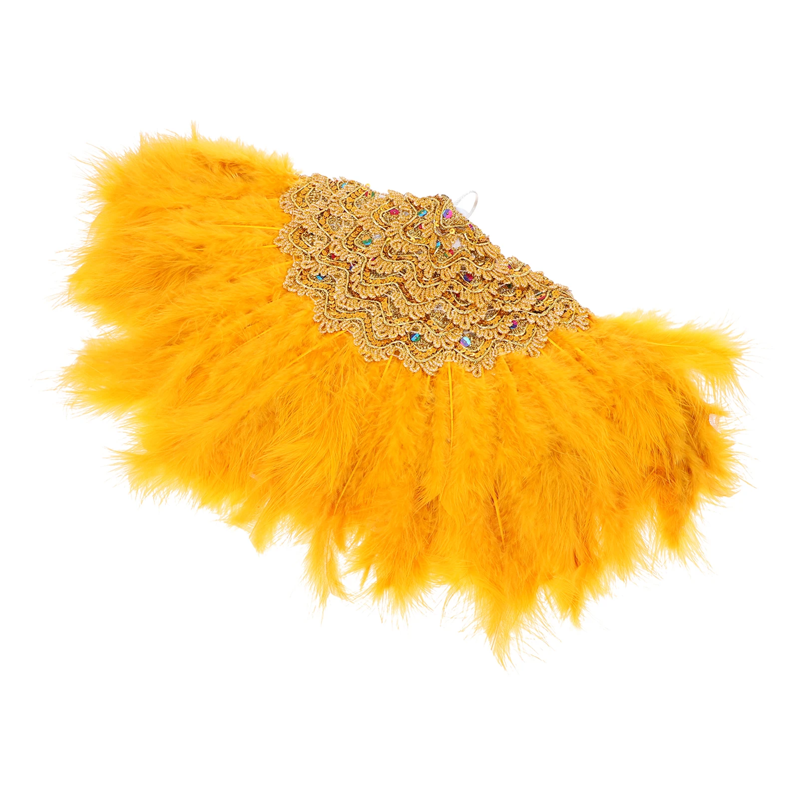 

Golden Wedding Fan H held Plumage Accessories Bridesmaid Masquerade Party Stage Decorative Fans Bright Color Excellent