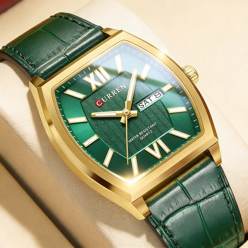 

Мужские кварцевые часы класса люкс CURREN, уникальный дизайн, деловой циферблат с дисплеем даты и дня, светящиеся стрелки, винтажный стиль