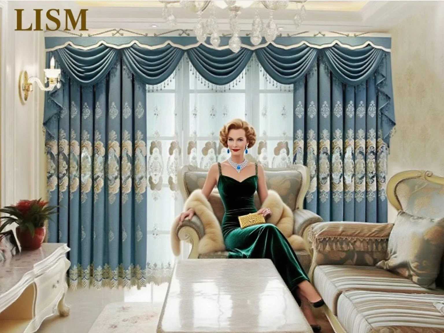 

European Chenille Curtain for Living Room and Bedroom Embroidered Hollow Nordic Modern Decor Custom Multicolor Valance Elegant T